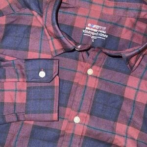 Vineyard Vines On The Go OTG Brushed Twill Long Sleeve Button Up Men L Red Plaid